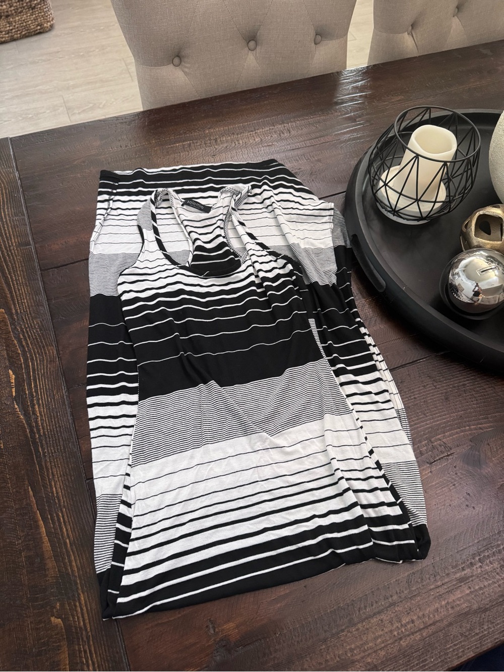 Solemio Black and White Striped Racerback Dress
